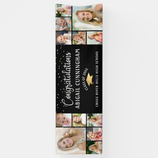 卒業祝い12フォトコラージュ黒 横断幕 (縦)