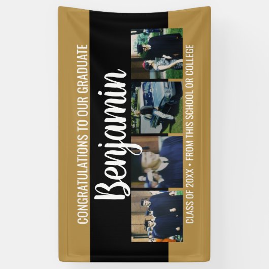 卒業祝い4枚の写真 – モダン Script 横断幕 (縦)