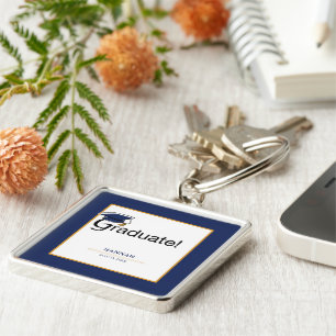 卒業祝い，ハット，タッセル，ブルー，金ゴールド キーホルダー