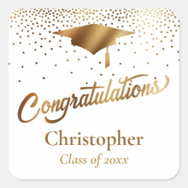 卒業祝い、金ゴールドとホワイト スクエアシール