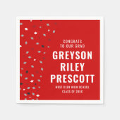 卒業紙吹雪パーソナライズされた赤い灰色 スタンダードカクテルナプキン (正面)