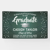 卒業紙吹雪ブラシ付きダークグリーンとホワイト 横断幕 (横)