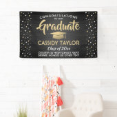 卒業紙吹雪ブラシ付き黒金ゴールドと白 横断幕 (インサイチュ)