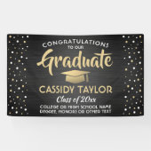 卒業紙吹雪ブラシ付き黒金ゴールドと白 横断幕 (横)