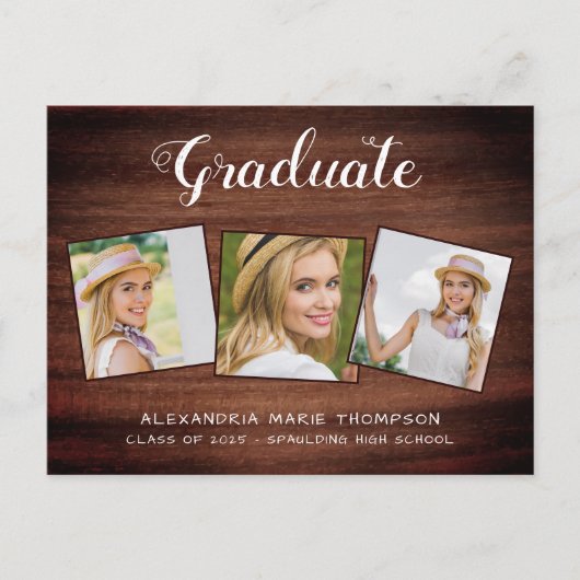 卒業素朴カスタム3写真木卒業 インビテーションポストカード (正面)