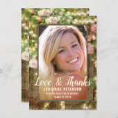 卒業素朴バラフローラ文字列ライト写真 サンキューカード (正面/裏面)