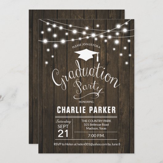 卒業素朴パーティーの木模様 招待状 (正面/裏面)