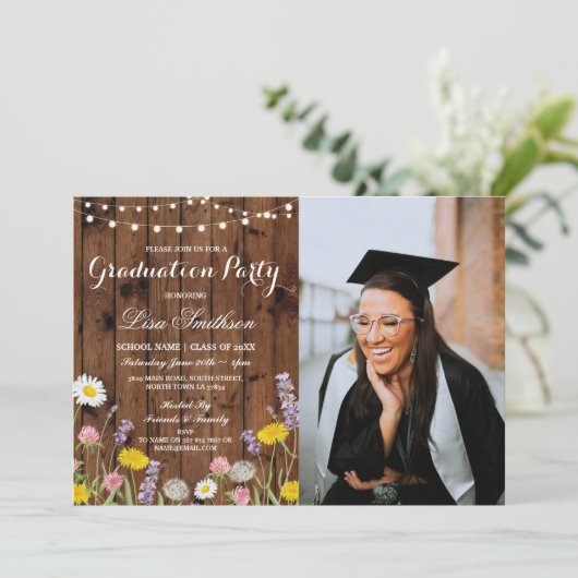 卒業素朴パーティー野生の花フローラ写真 招待状 (スタンド正面)