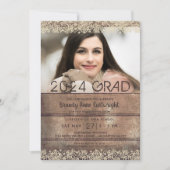 卒業素朴国の木材とレース2枚の写真 招待状 (正面)