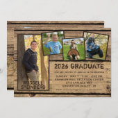 卒業素朴国の木材5フォトコラージュ 招待状 (正面/裏面)