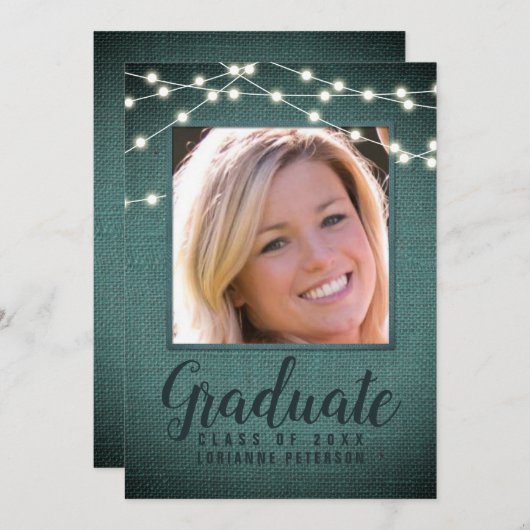 卒業素朴文字列ライトティール（緑がかった色）写真 案内状 (正面/裏面)