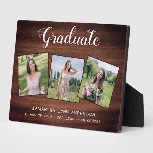 卒業素朴3写真パーソナライズされた院生 フォトプラーク (側面)