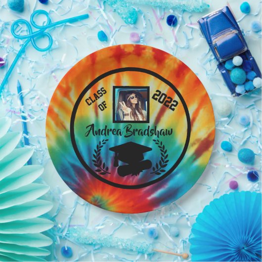 卒業絞り染めラウンド ペーパープレート (パーティー)