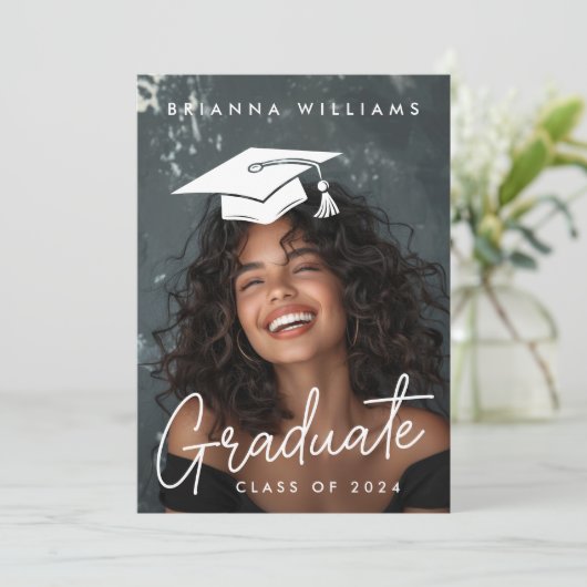 卒業編集可能ハットフォト卒業生 案内状 (スタンド正面)