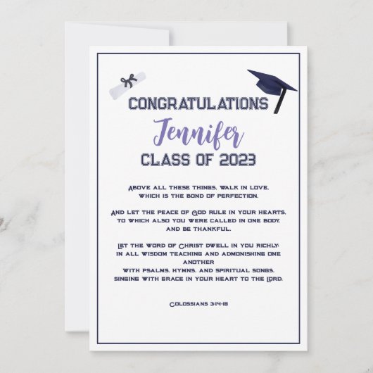 卒業聖なる書物、 経典紫グリーティングカード 招待状 (正面)