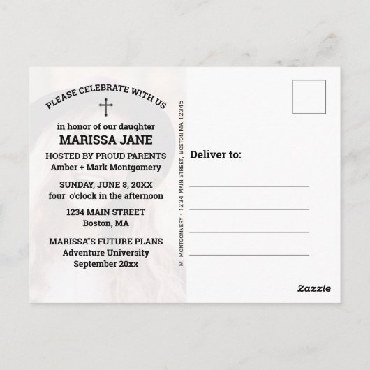 卒業聖書の詩モダンの写真パーティー ポストカード (裏面)