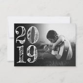 卒業芸術的 |ホワイト黒ミニマル2枚の写真 案内状 (正面)