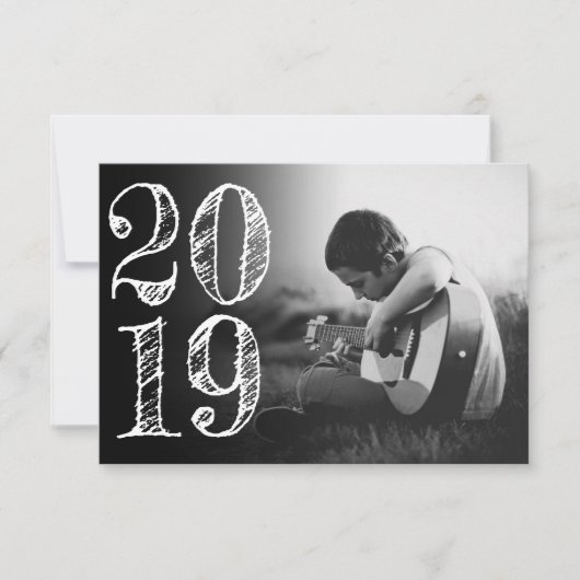 卒業芸術的 |ホワイト黒ミニマル2枚の写真 案内状 (正面)