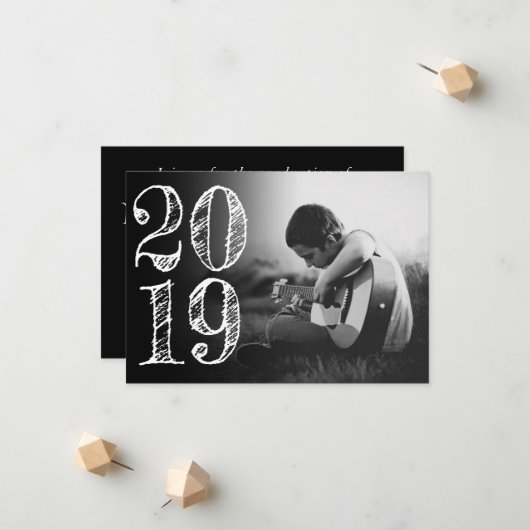 卒業芸術的 |ホワイト黒ミニマル2枚の写真 案内状 (正面/裏面インサイチュ)