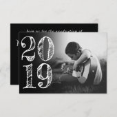 卒業芸術的 |ホワイト黒ミニマル2枚の写真 案内状 (正面/裏面)