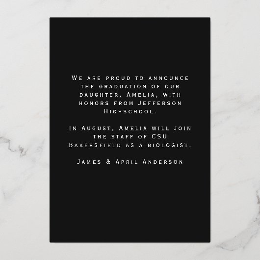 卒業表スタイリッシュ示カーモダンド 箔招待状 (裏面)