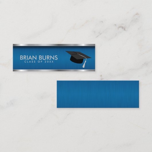 卒業表 – 青い挿入カード スキニー名刺 (正面/裏面)