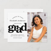 卒業計画の変更はっきりした黒タイポグラフィ インビテーションポストカード (正面/裏面)