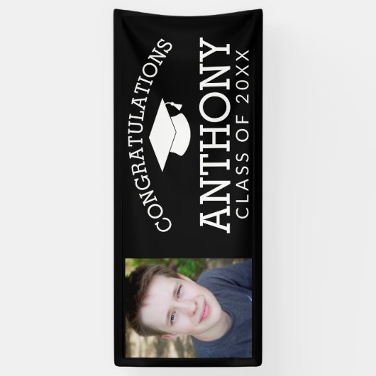 卒業記念のキャップと写真 横断幕 (縦)