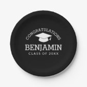 卒業記念キャップブラックおめでとう ペーパープレート (正面)