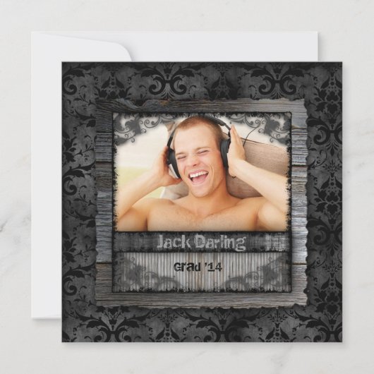 卒業記念グラッドウッドダマスクヴィンテージ写真 招待状 (正面)