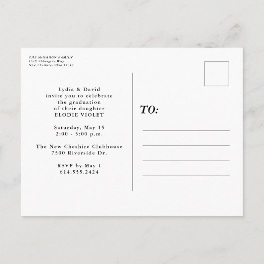卒業記念シンプルの招待状 インビテーションポストカード (裏面)