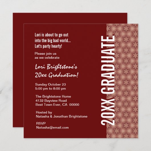 卒業記念バーゴーニュとピンクの星型 招待状 (正面/裏面)