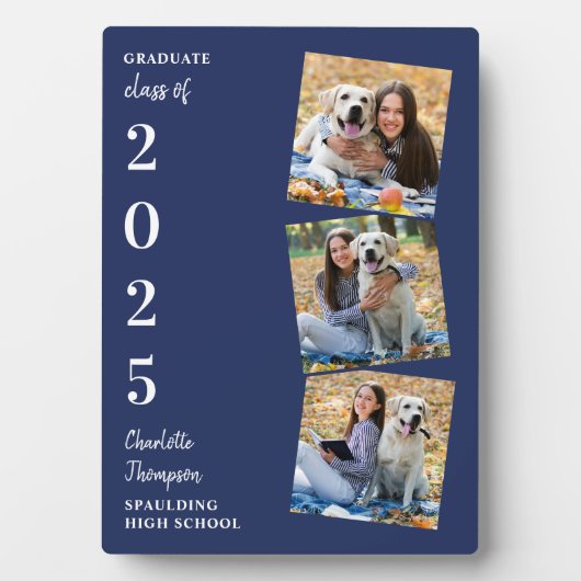 卒業記念パーソナライズされた酒ネイビーブルー3写真 フォトプラーク (正面)
