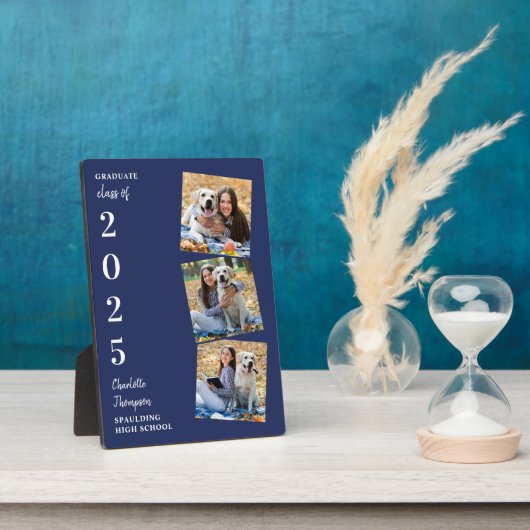 卒業記念パーソナライズされた酒ネイビーブルー3写真 フォトプラーク (側面)