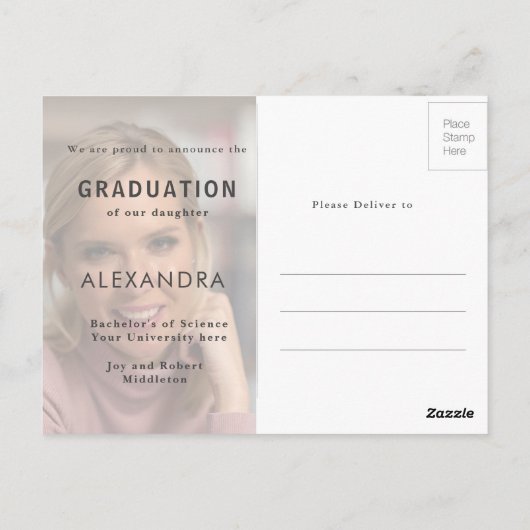 卒業記念ピンクラモダンード写真 ポストカード (裏面)