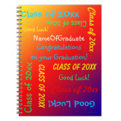 卒業記念ブック、鮮やかなレインボーオレンジレッド ノートブック (正面)