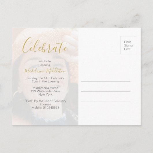 卒業記念会写真モダン招待状 インビテーションポストカード (裏面)