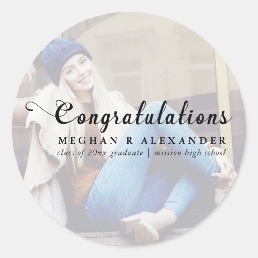 卒業記念写真と名前シール ラウンドシール (正面)