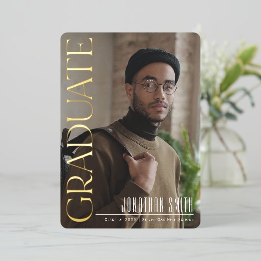 卒業記念写真の卒業発表 箔シーズンカード (立ち正面)