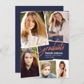 卒業記念写真コラージュ モダンスクリプト 案内状 (正面/裏面)