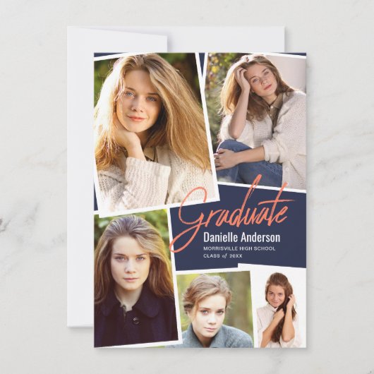 卒業記念写真コラージュ モダンスクリプト 案内状 (正面)