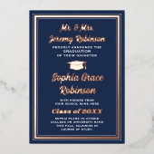 卒業記念写真ネイビー&フォイル卒業発表 箔招待状 (正面)