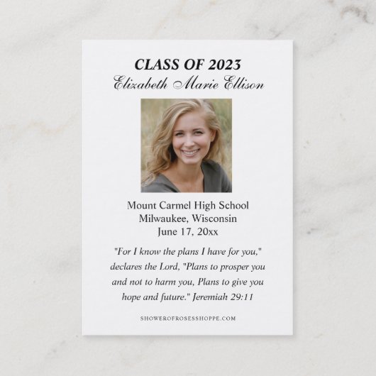 卒業記念宗教聖なる祈りの言葉カード 名刺 (裏面)