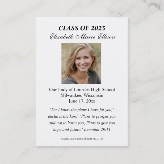 卒業記念宗教聖なる祈りの言葉カード 名刺 (裏面)