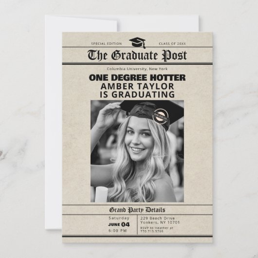 卒業記念新聞「One Degree Hotter」写真 招待状 (正面)