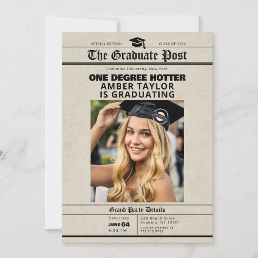 卒業記念新聞「One Degree Hotter」写真 招待状 (正面)
