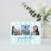 「卒業記念日　現代のターコイズ　スクリプト　保存日付」 インビテーションポストカード (スタンド正面)