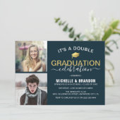 卒業記念 ダブルお祝い 卒業パーティー写真 招待状 (スタンド正面)