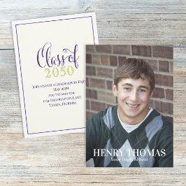 卒業記念 モダン シンプル クラス 紫 金色 招待状