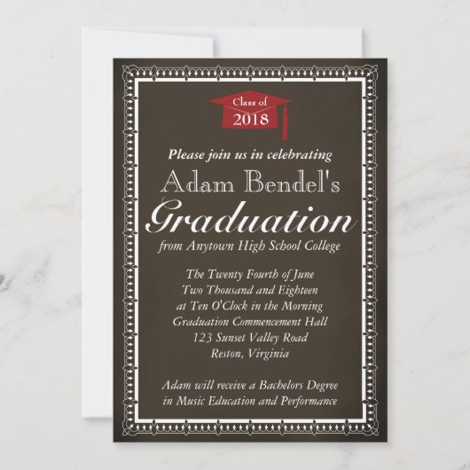 卒業証明書の発表-黒板 招待状 (正面)